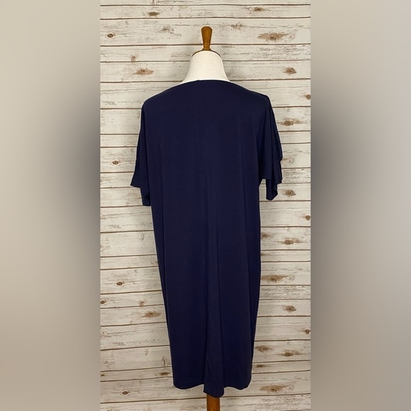 Eileen Fisher minimalist navy open-shoulder t-shirt shift dress Size Small - Picture 5 of 6